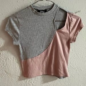Woman’s pink and grey crop top